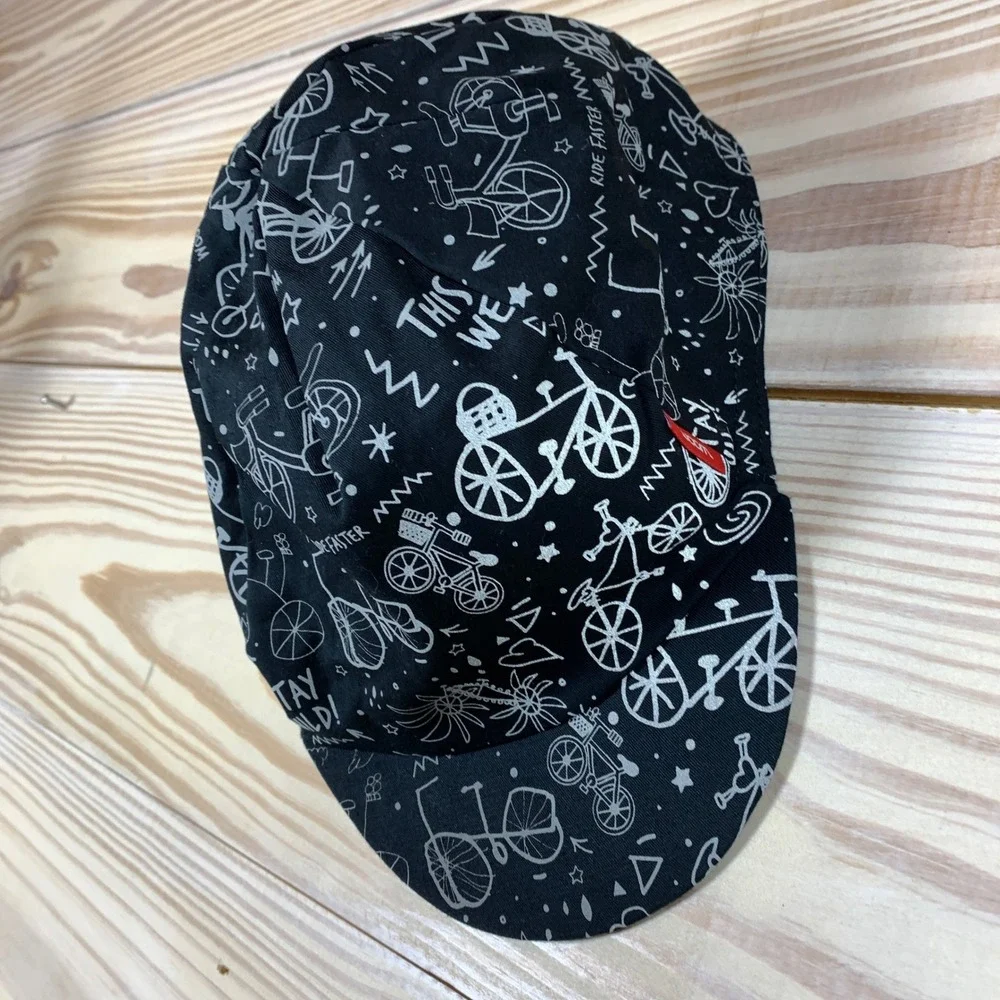 Woom Cycling Cap‎ Kids M/L Black Flare Reflective Bicycle Print Hat